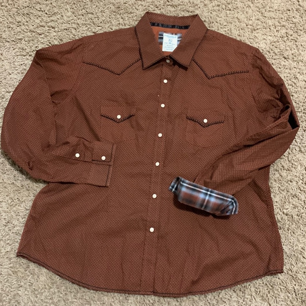 Panhandle Slim XL Western Button down Cotton Shirt Brown Black Snaps NFR Rodeo